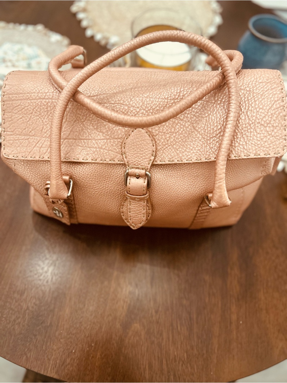 Women's Fendi Rose Gold Selleria Linda Pebble Leather Bag